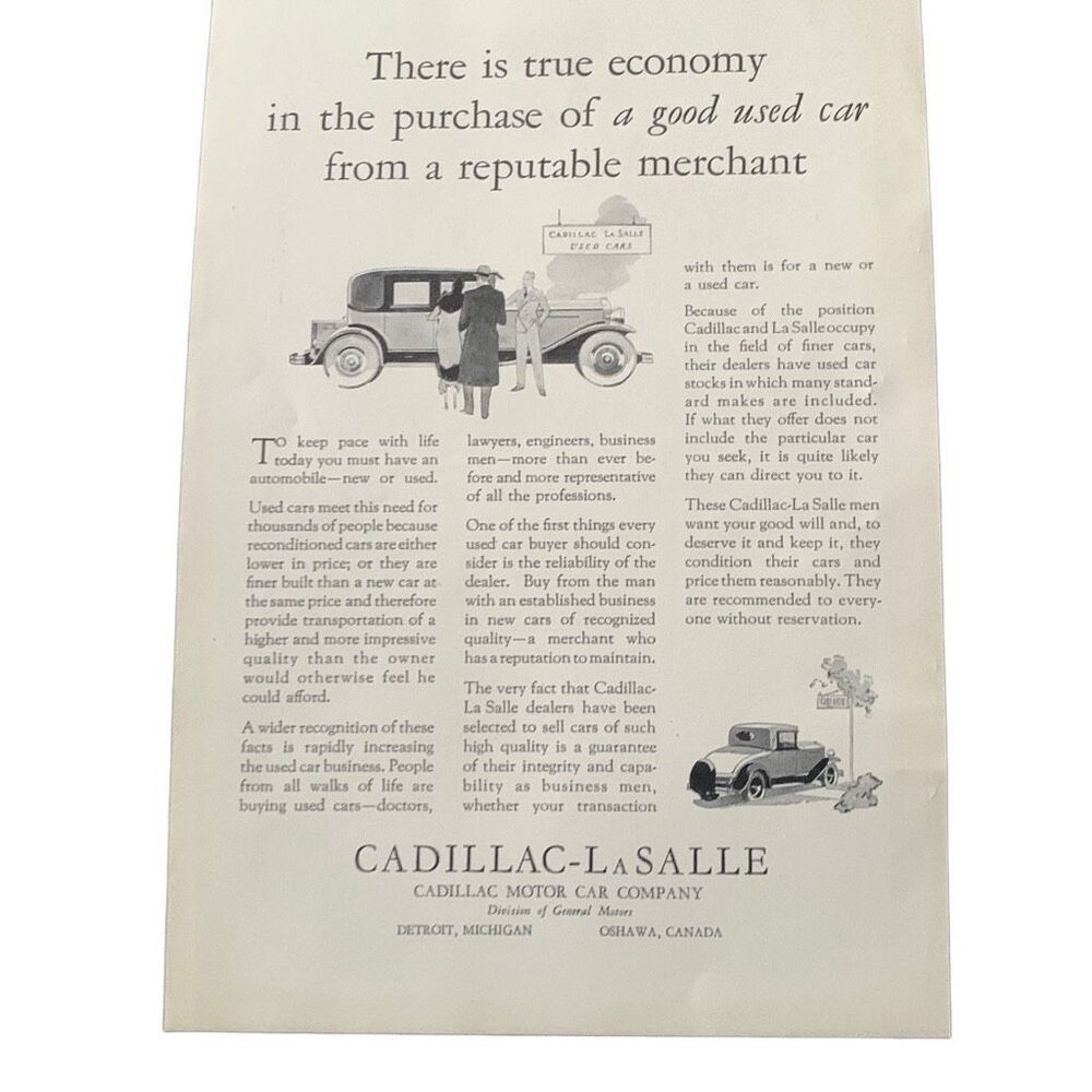 Vintage 1930 Cadillac-La Salle True Economy Ad Advertisment
